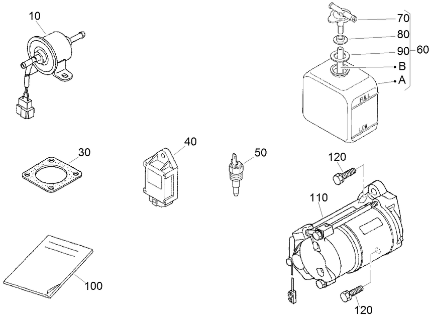 Starter, Overflow Bottle and Miscellaneous Engine Parts
