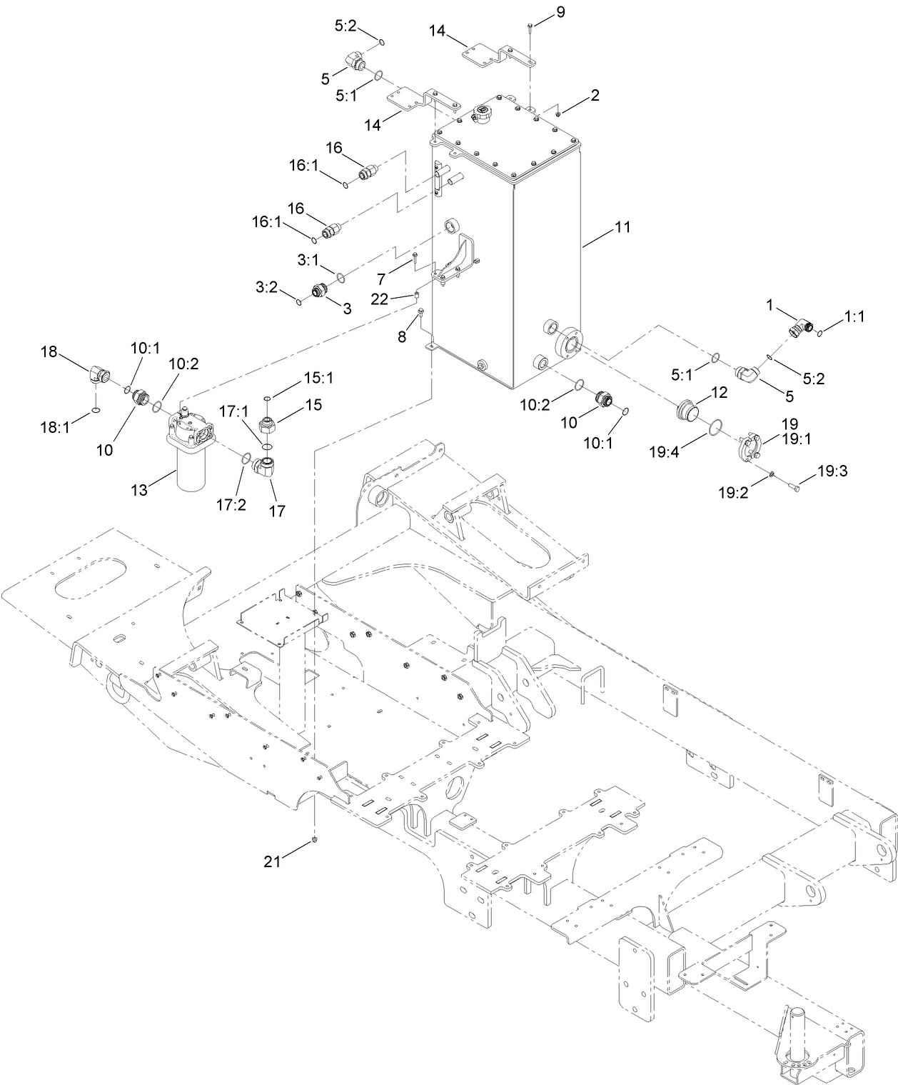Hydraulic Fuel Tank and Fitting Assembly
