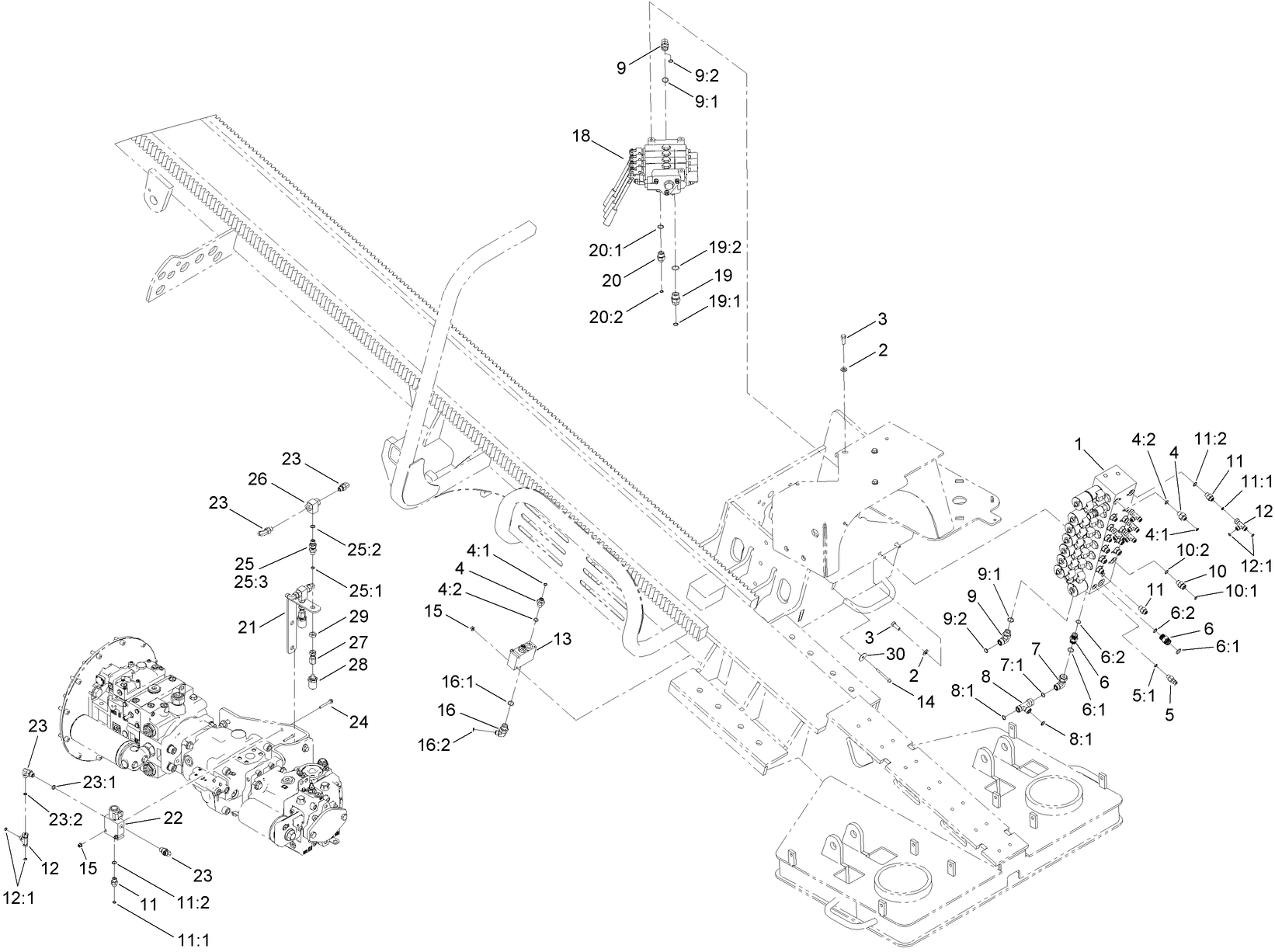 9 Section and 4 Spool Hydraulic Valve Assembly