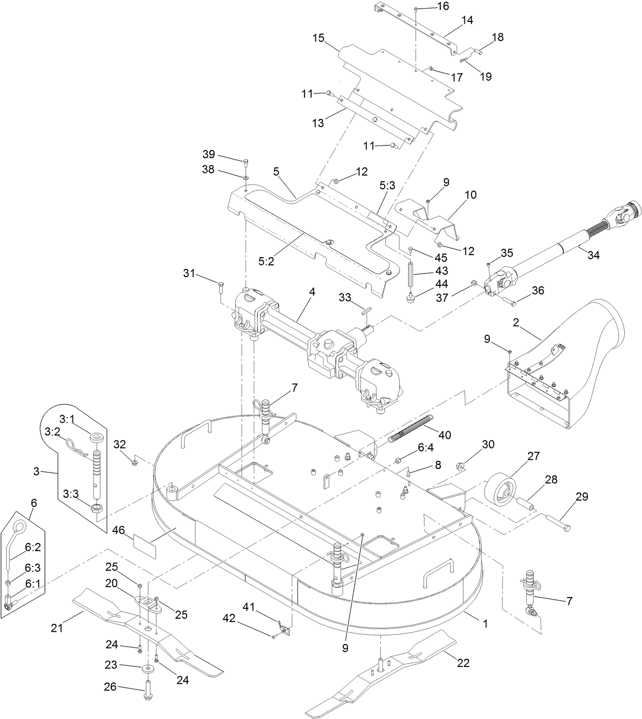 Deck, Gearbox and Driveshaft Mounting Assembly