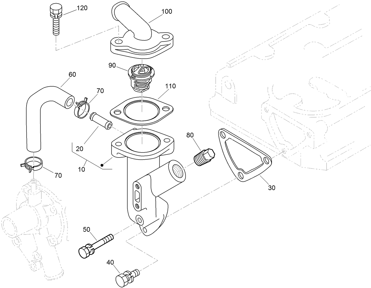 Water Flange and Thermostat Assembly