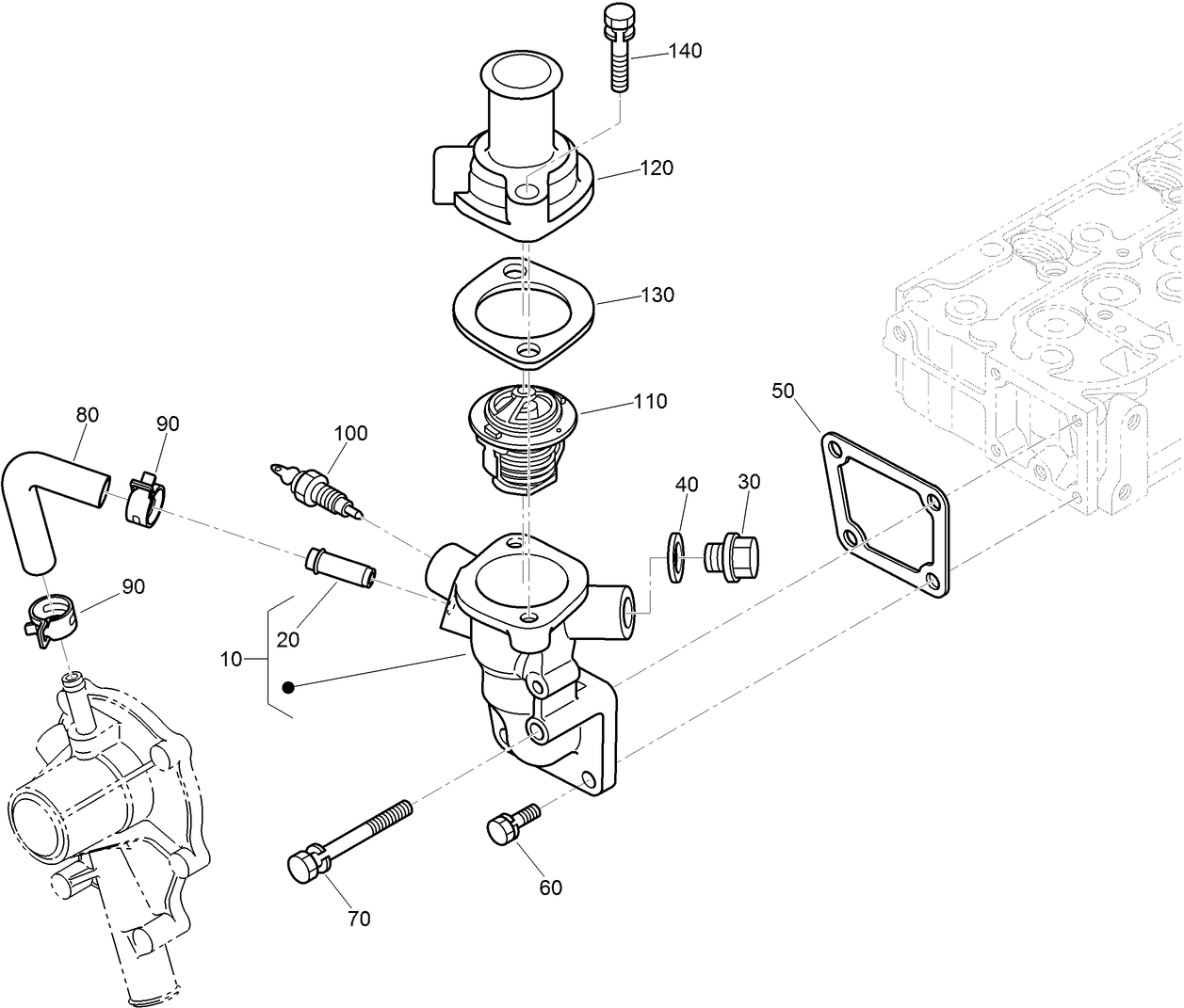 Water Flange and Thermostat Assembly