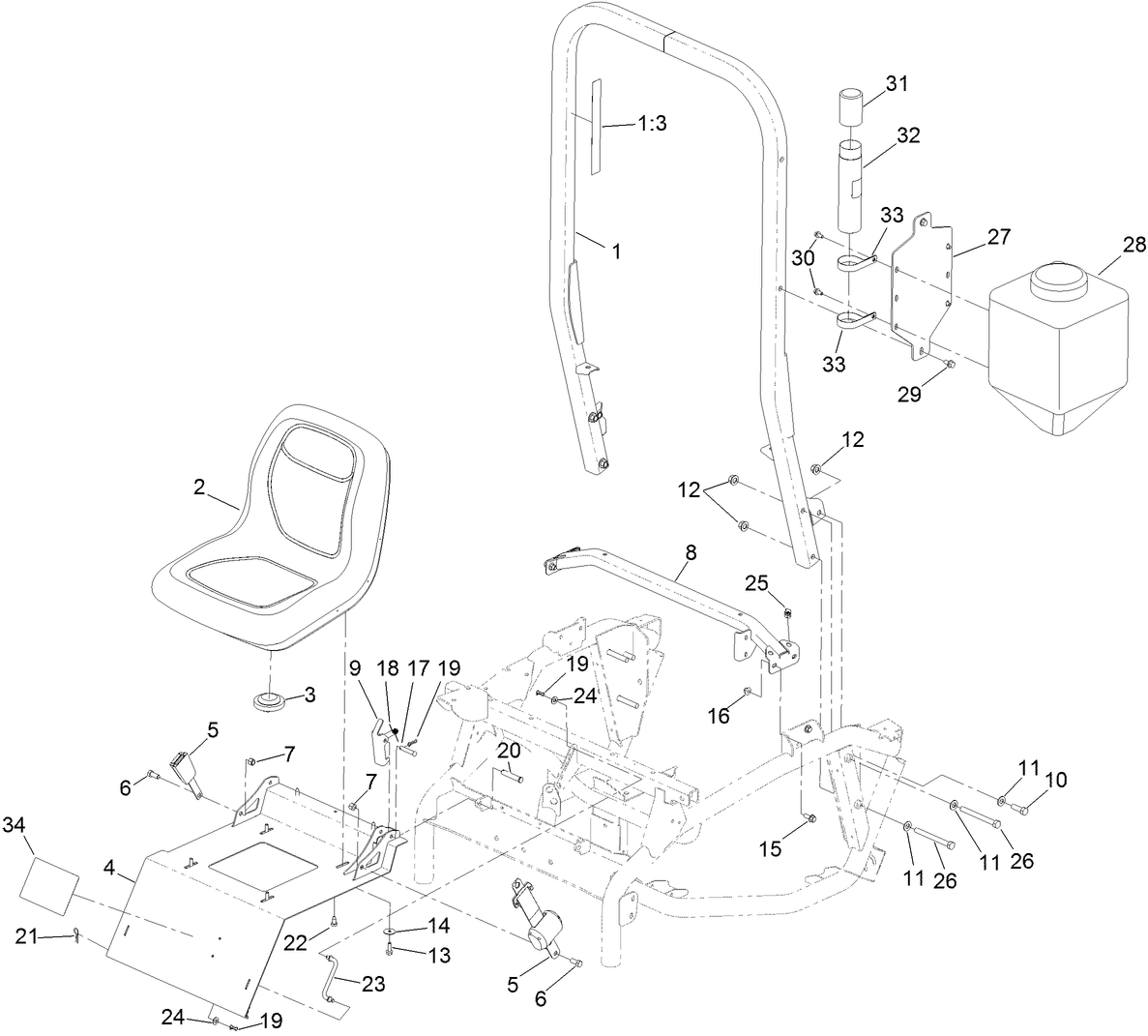 Seat and Roll-Over Protection System Assembly