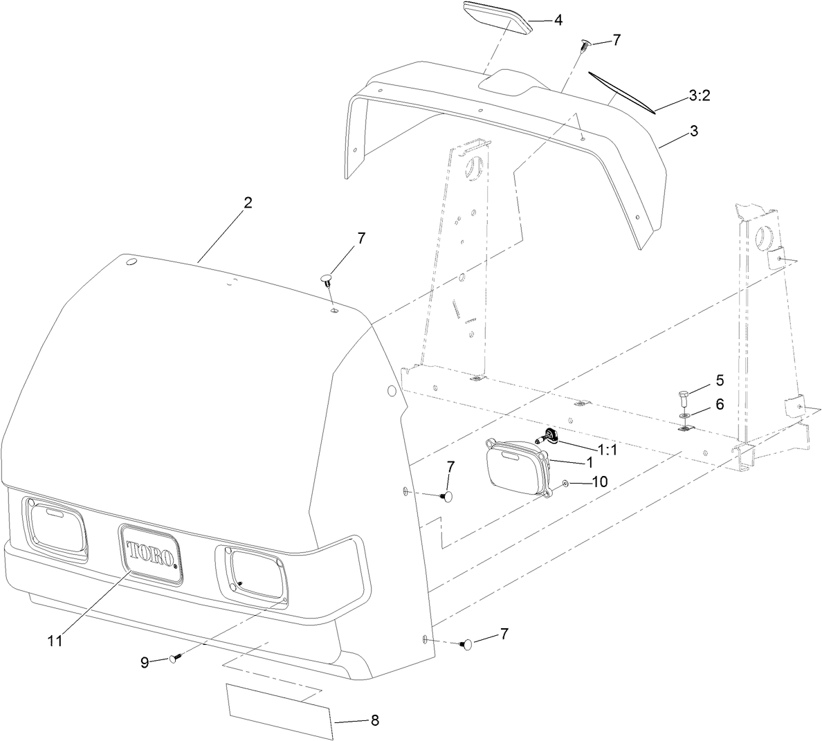 Hood, Dash and Headlight Assembly