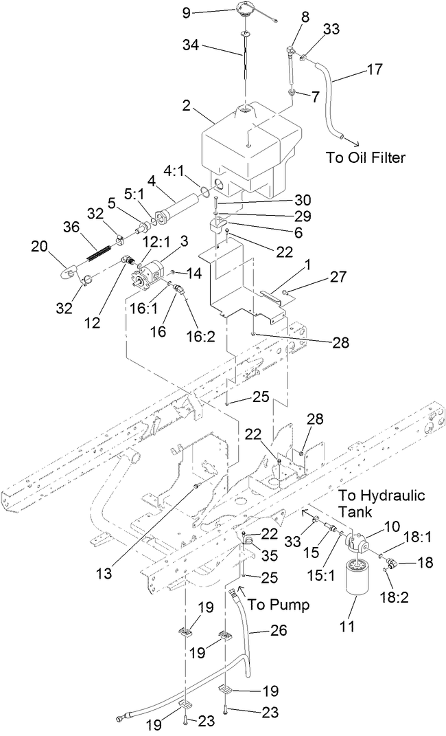 Hydraulic Pump, Tank and Filter Assembly
