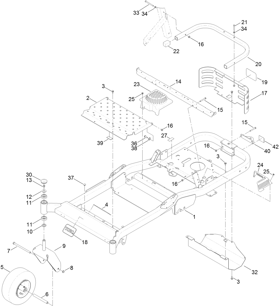 Frame, Front Axle and Caster Wheel Assembly