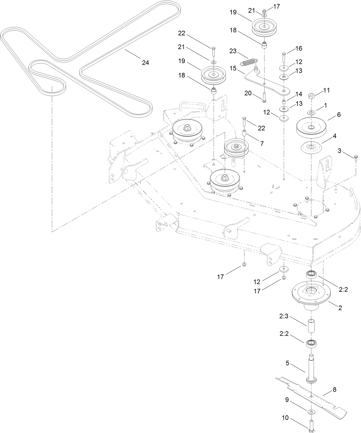 54 Inch Deck, Belt and Mulch Blade Asseembly