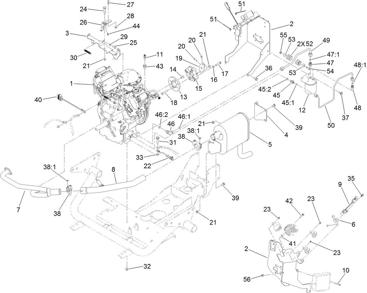 Engine and Exhaust Assembly