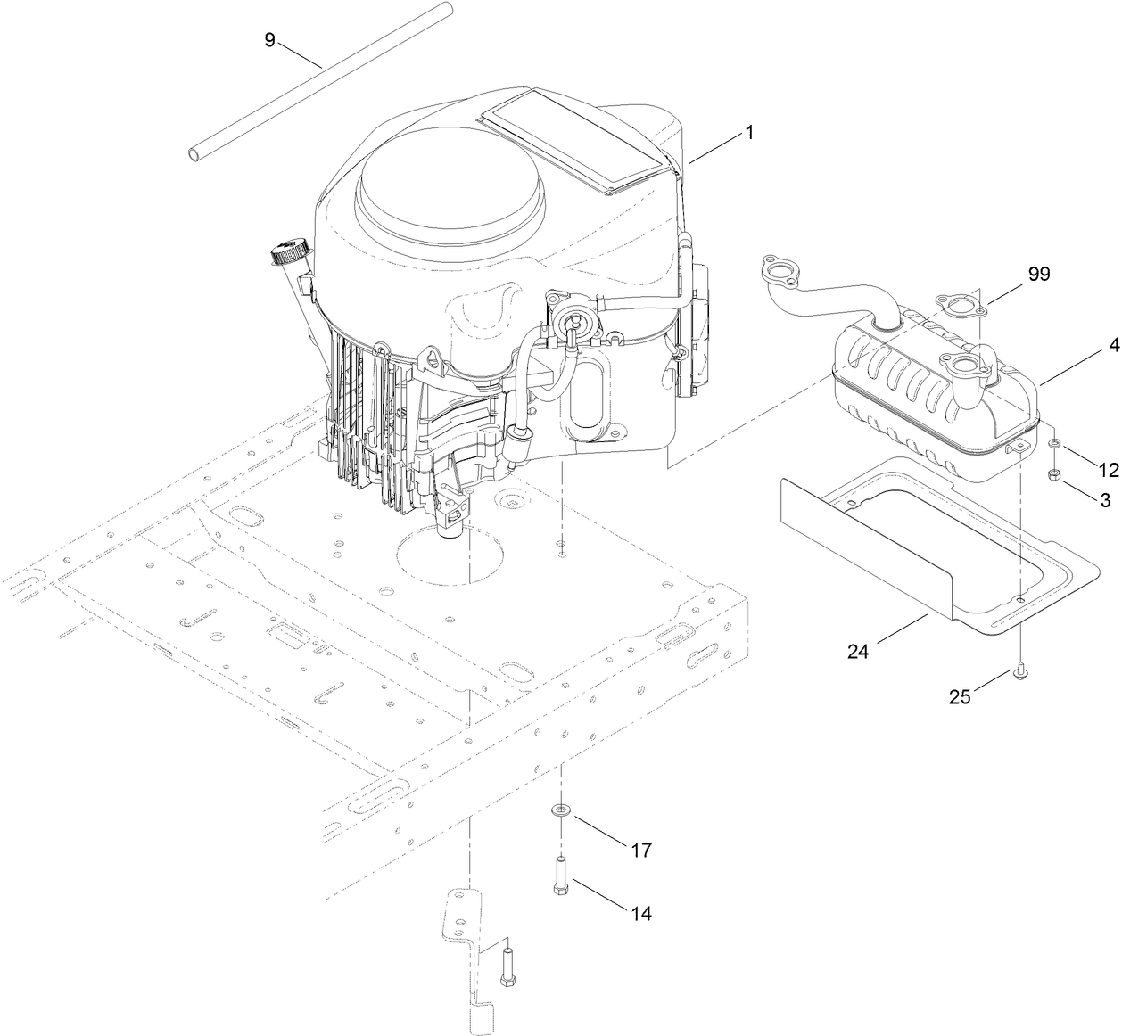 Engine and Muffler Assembly