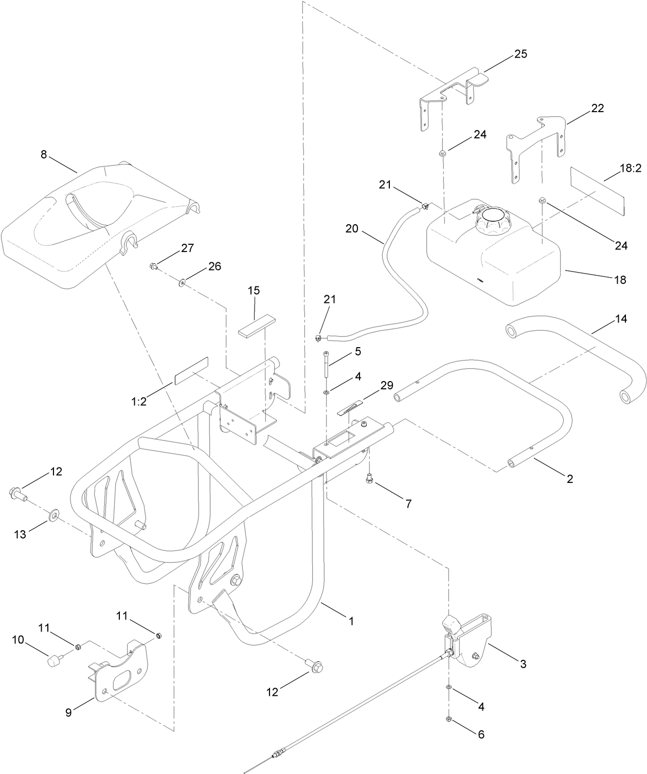Frame, Handle and Fuel Tank Assembly
