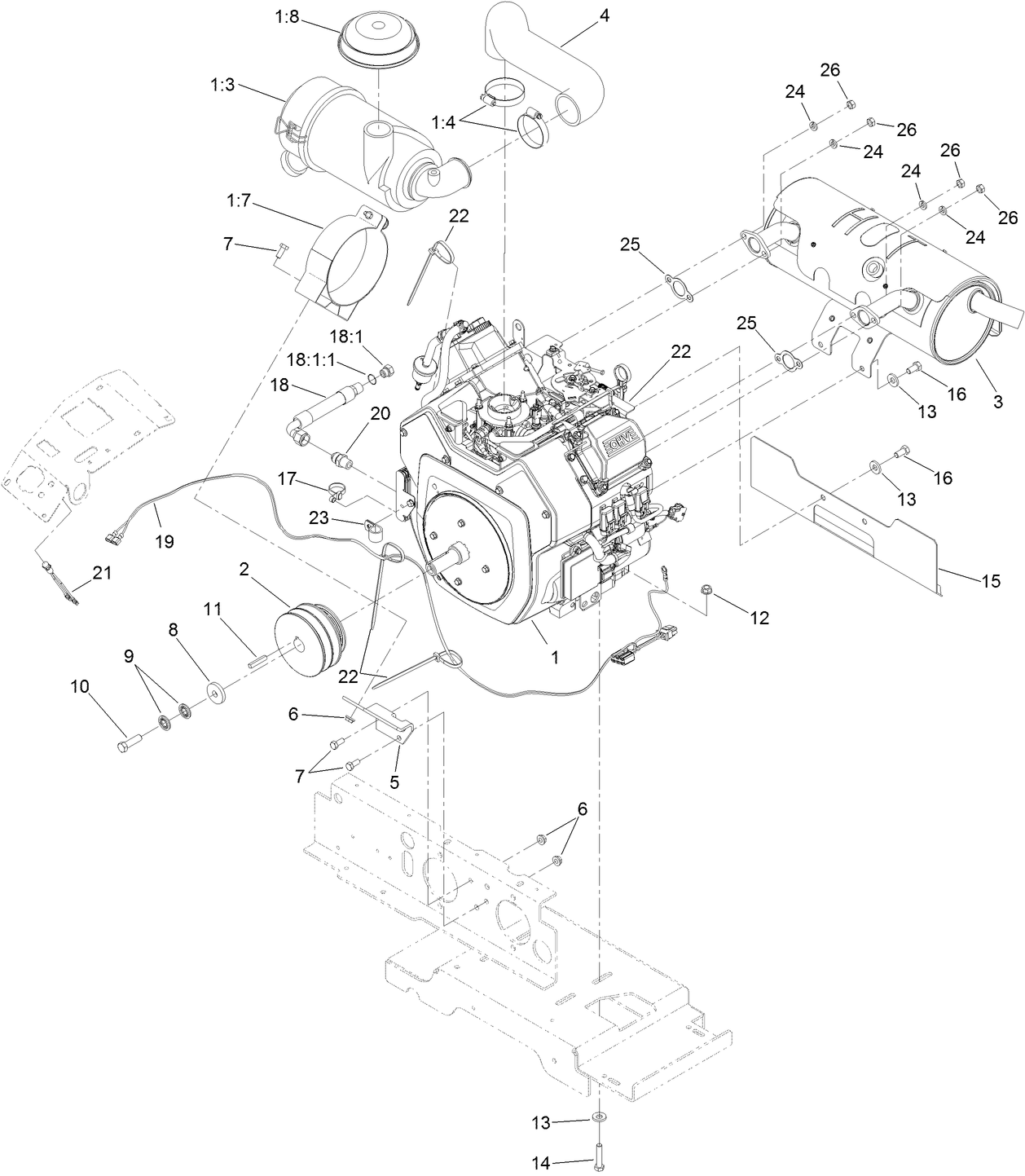 Engine, Muffler and Air Cleaner Assembly