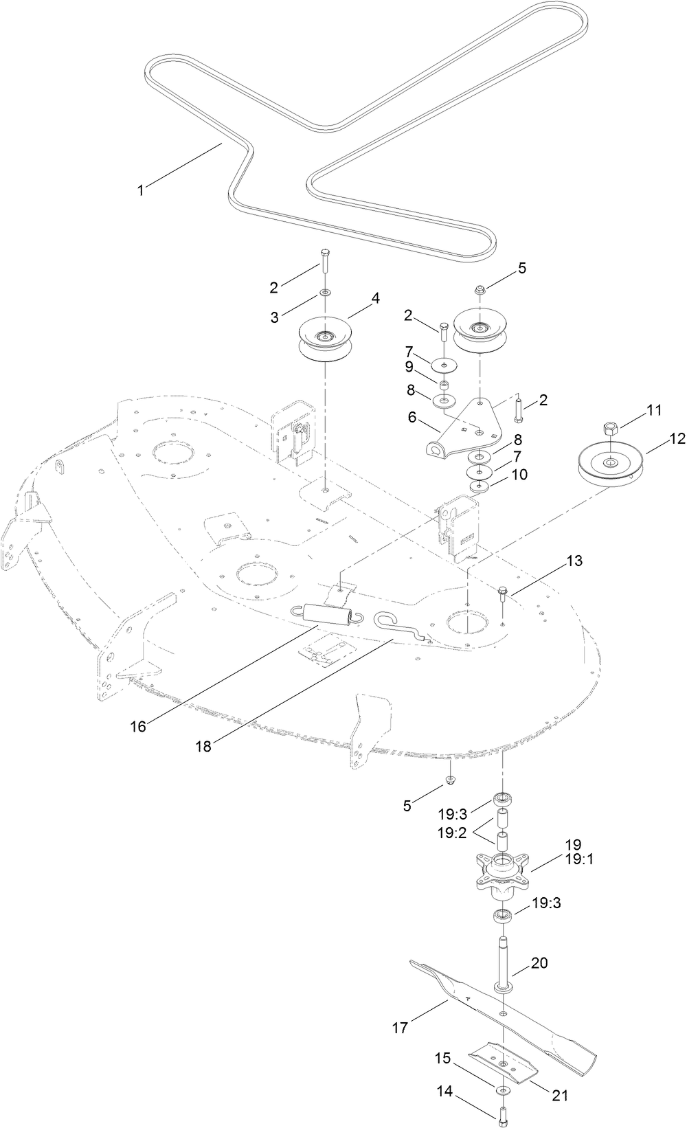 42 Inch Deck, Belt and Blade Assembly