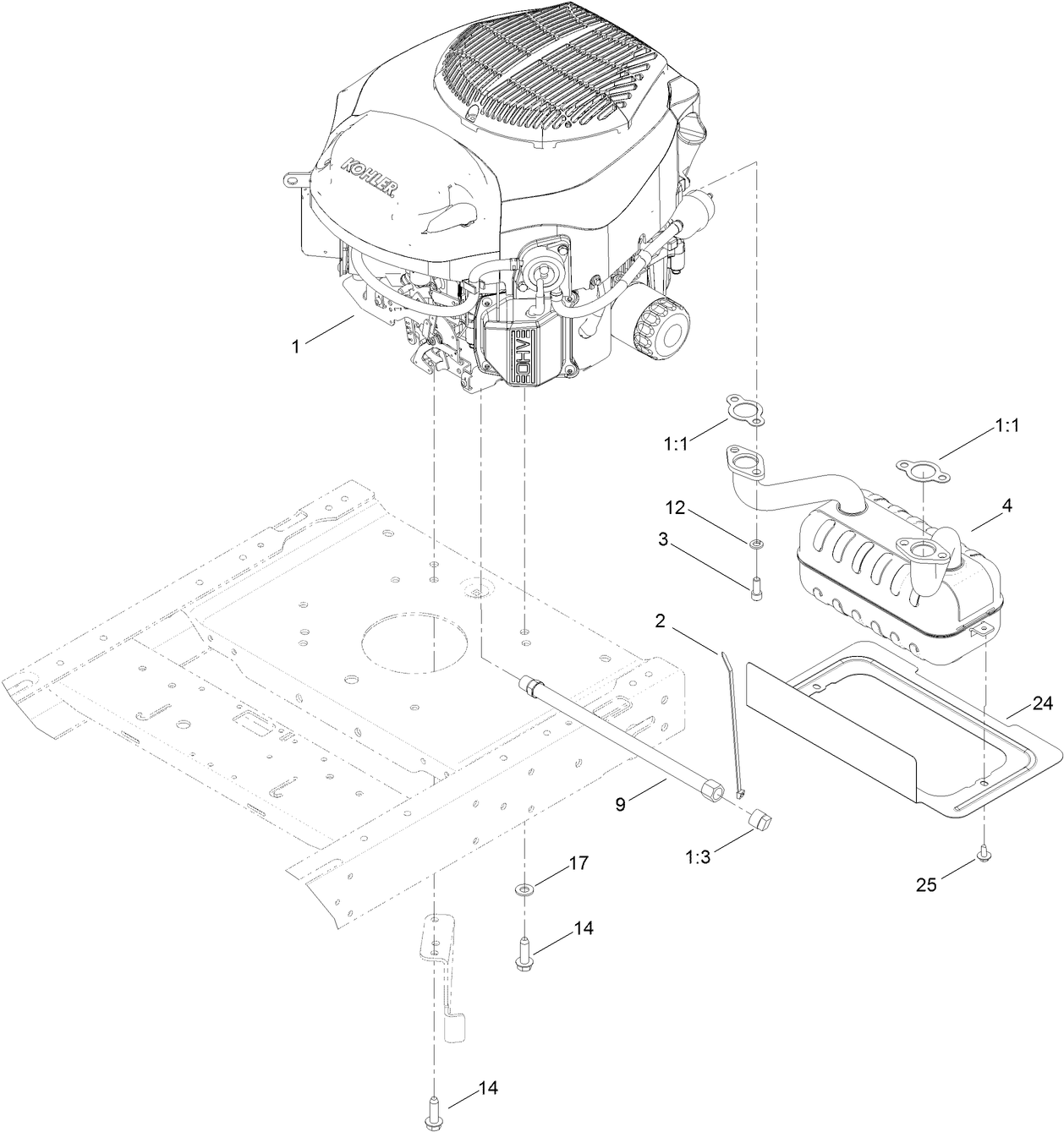 Engine and Muffler Assembly