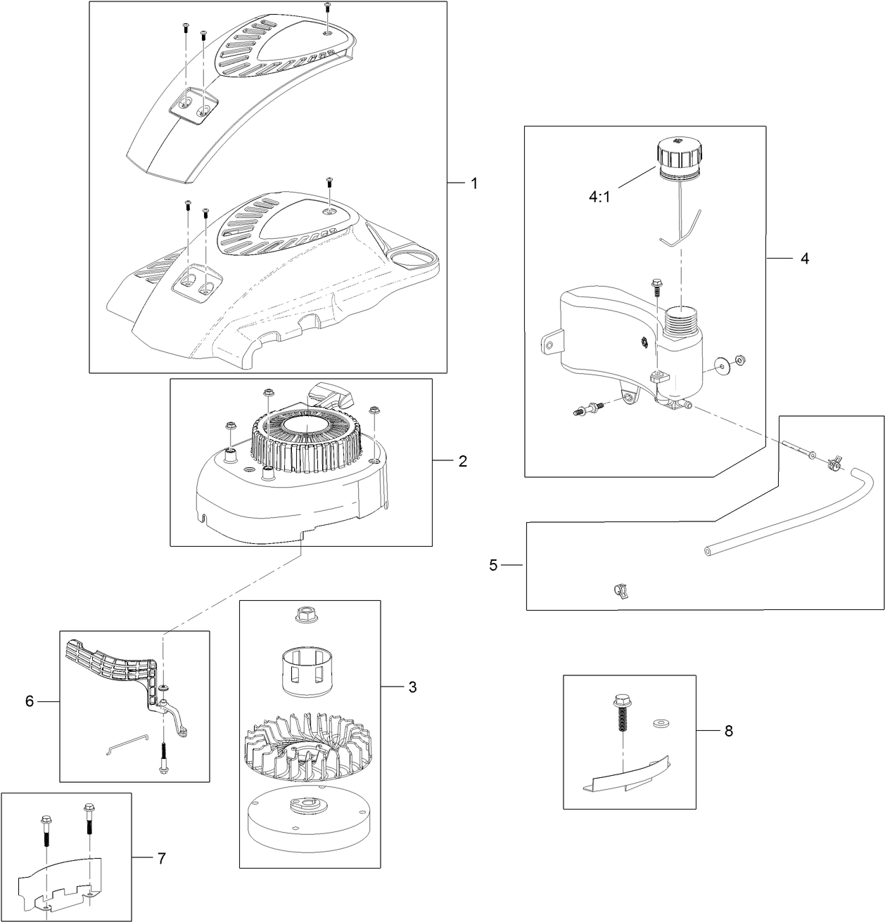 Shroud, Flywheel and Fuel Tank Assembly  Engine Assembly No. 120-4412