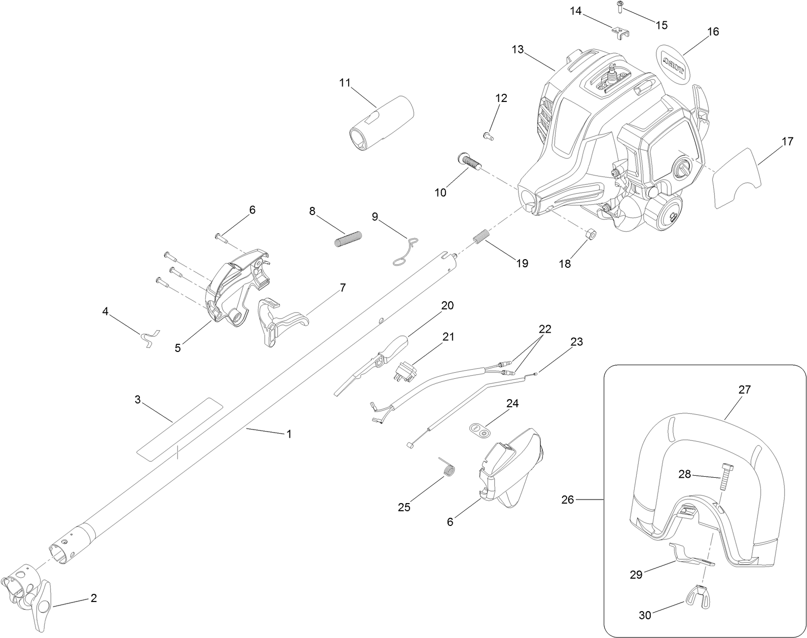 Upper Shaft, Handle and Powerhead Assembly