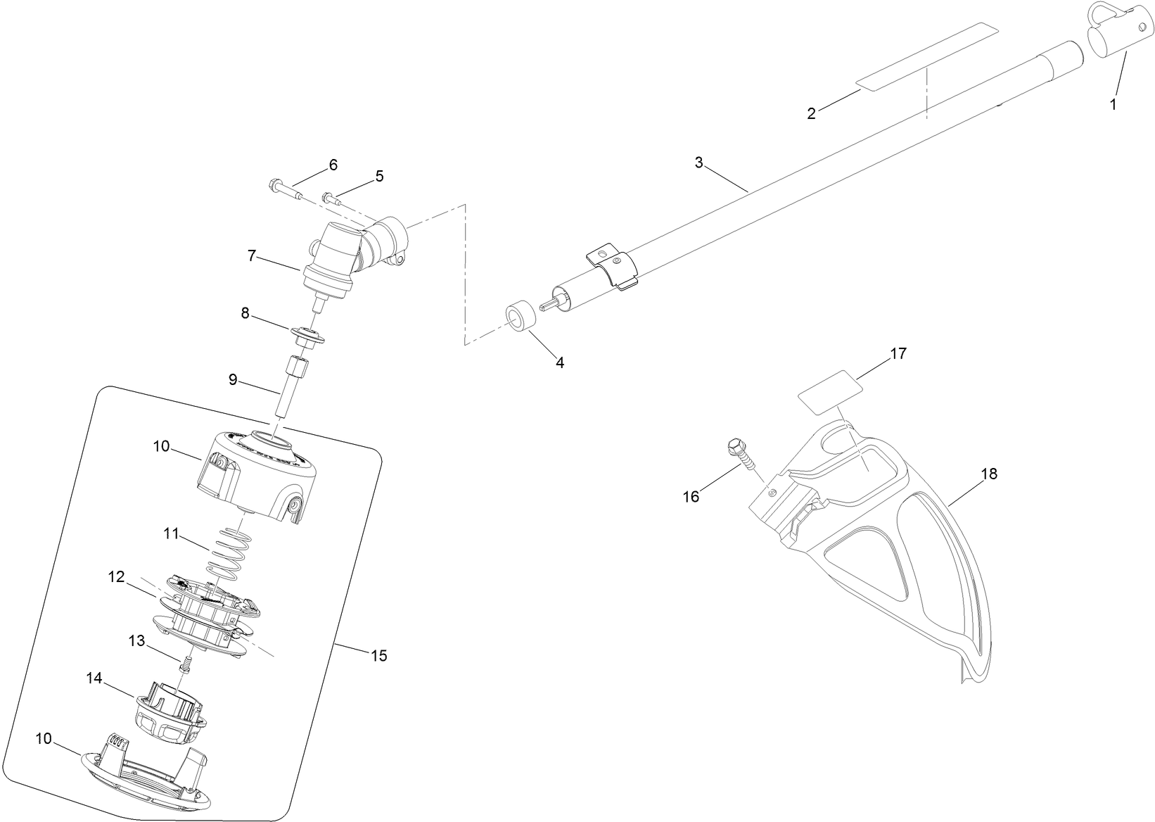 Trimmer Head, Shaft and Guard Assembly