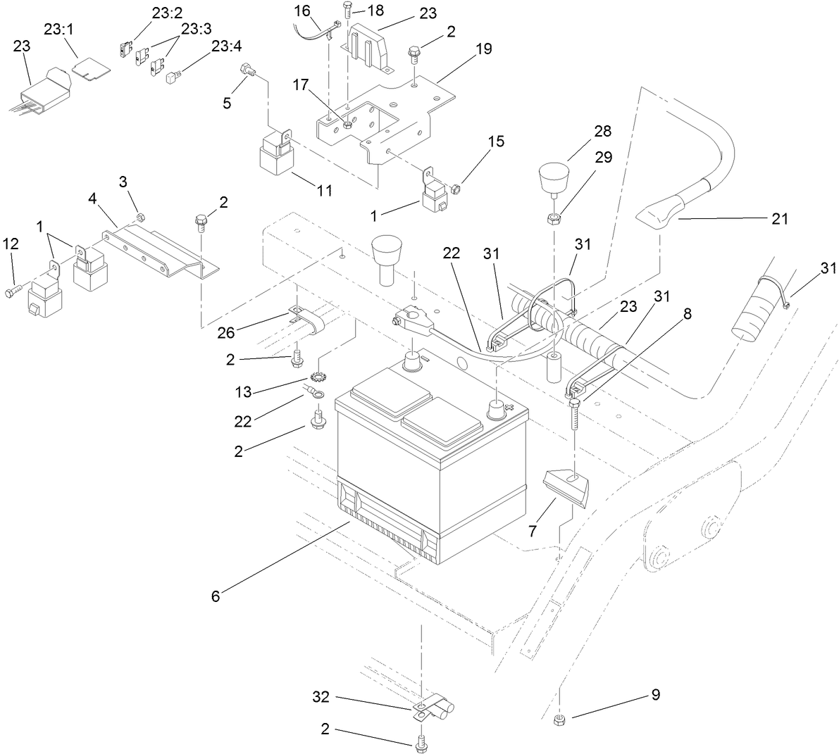Battery and Electrical Component Assembly