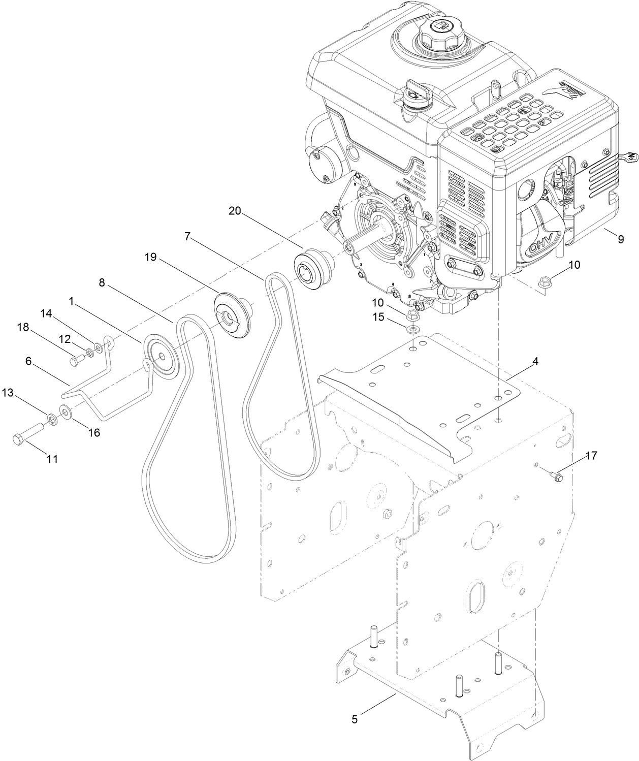 Engine and Pulley Assembly