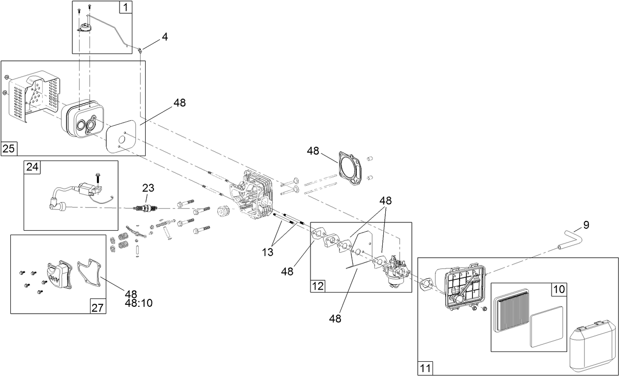 Carburetor, Muffler, Air Cleaner and Valve Cover Assembly