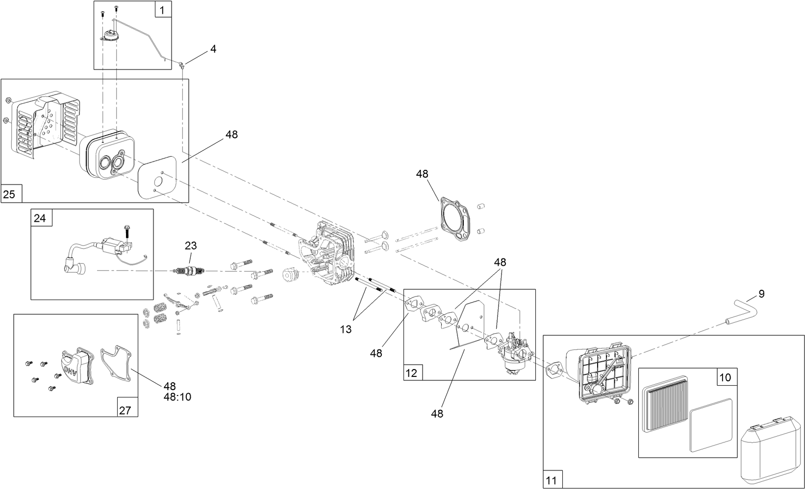 Carburetor, Muffler, Air Cleaner  and Valve Cover Assembly