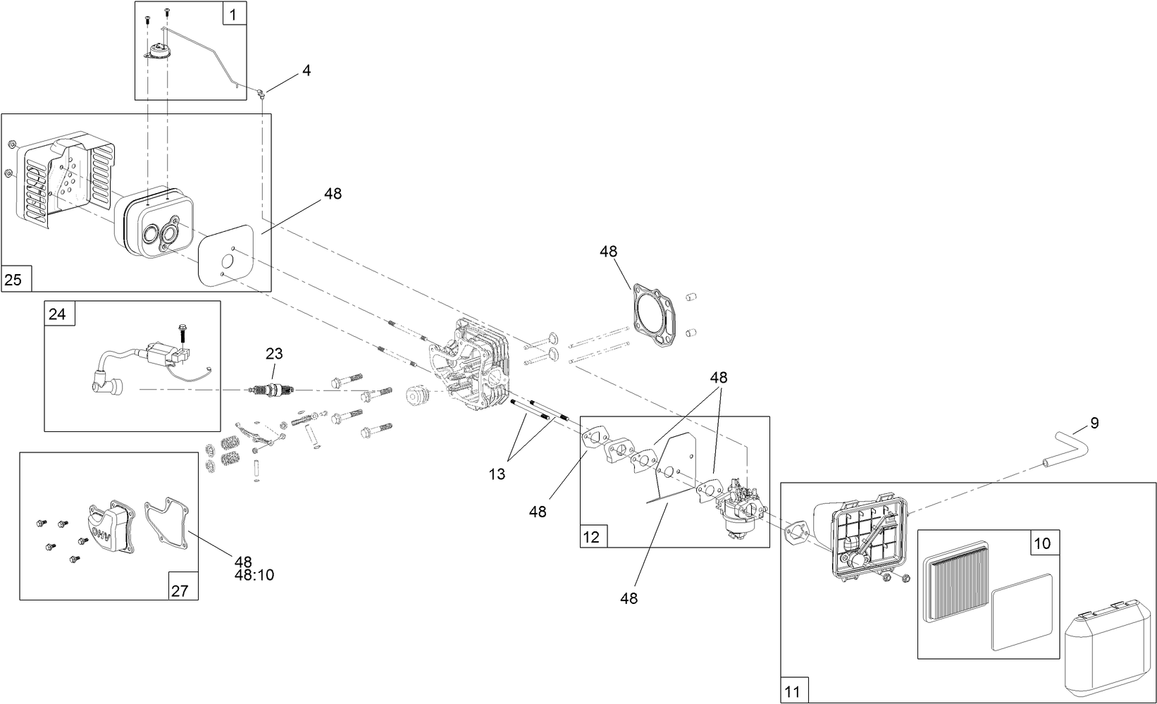 Carburetor, Muffler, Air Cleaner  and Valve Cover Assembly