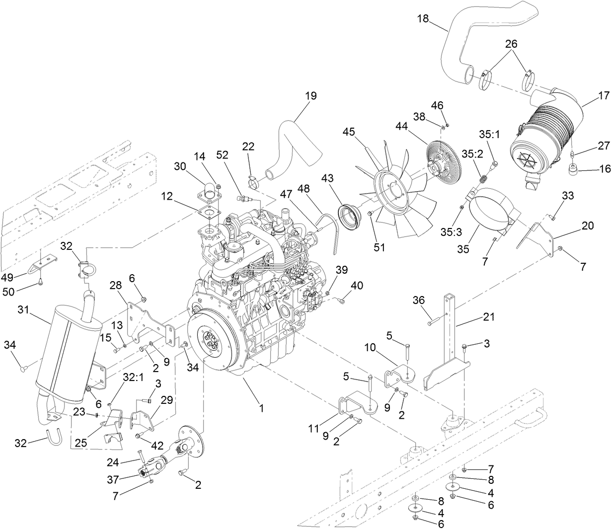 Engine, Muffler and Air Cleaner Assembly