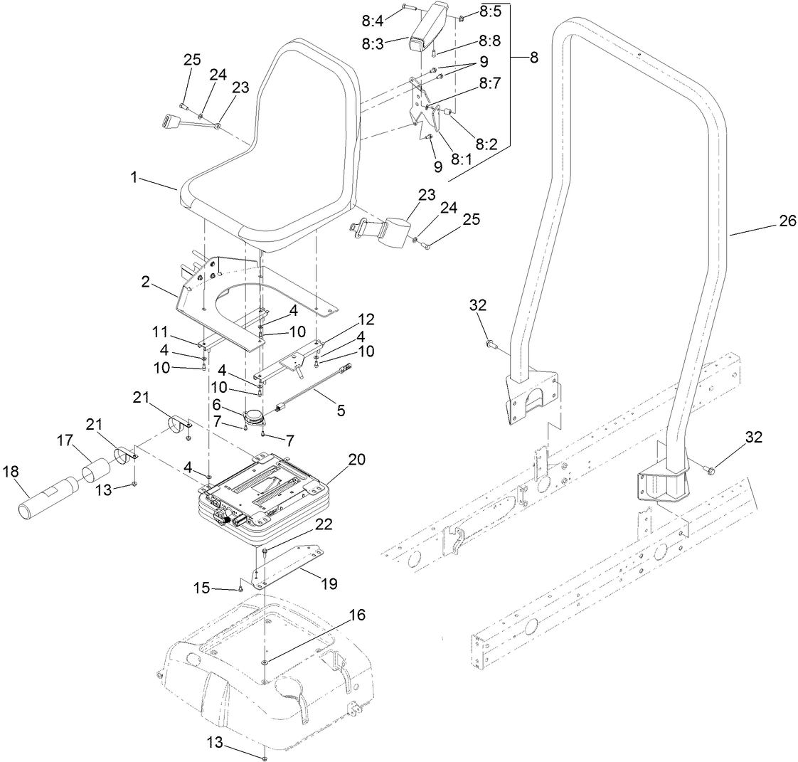 Seat Mounting and Roll-Over Protection System Assembly