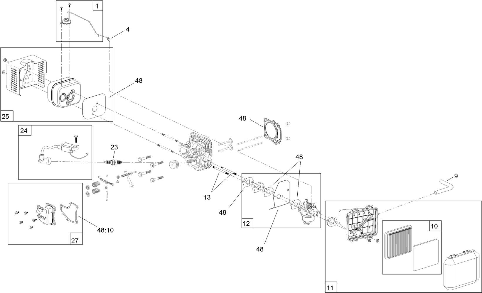 Carburetor, Muffler, Air Cleaner and Valve Cover Assembly