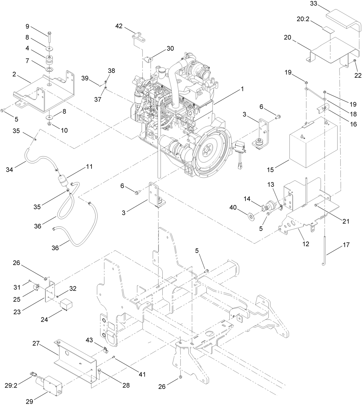 Engine and Battery Assembly