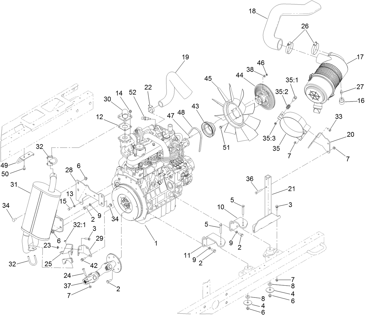Engine, Muffler and Air Cleaner Assembly