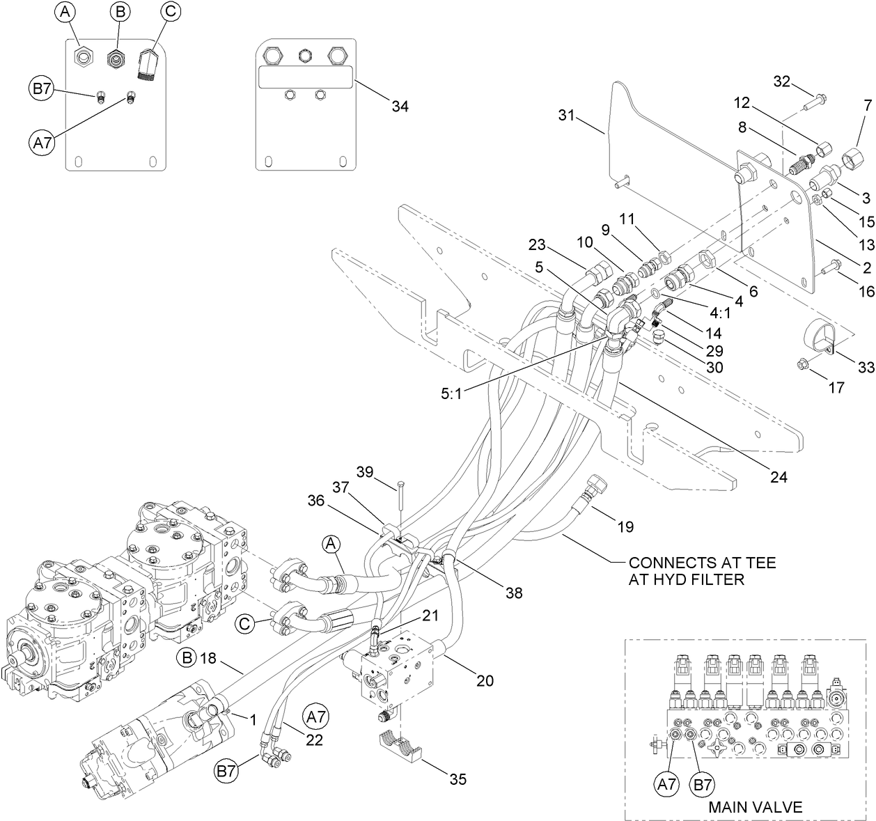Tandem Pump and  Main Valve Hydraulic Plumbing Assembly No. 2