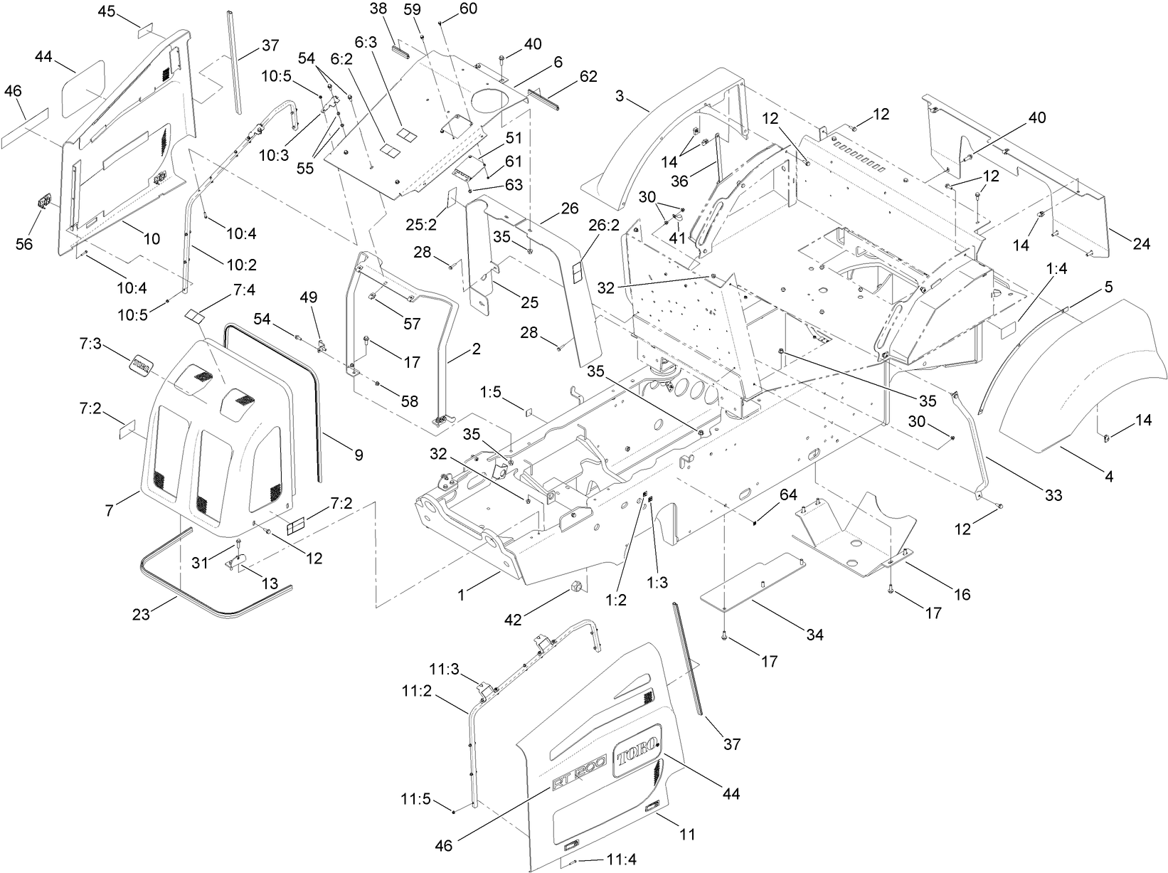 Main Frame, Hood and Fender Mounting Assembly