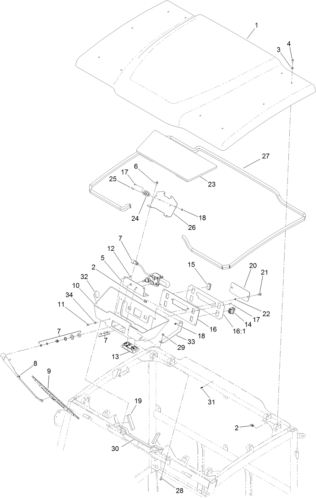 Roof, Wiper and Console Assembly