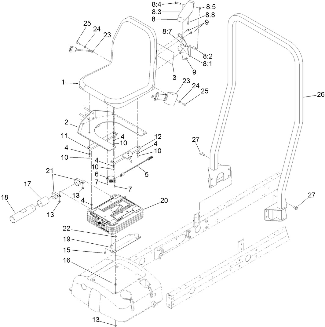 Seat and Roll-Over Protection System Assembly