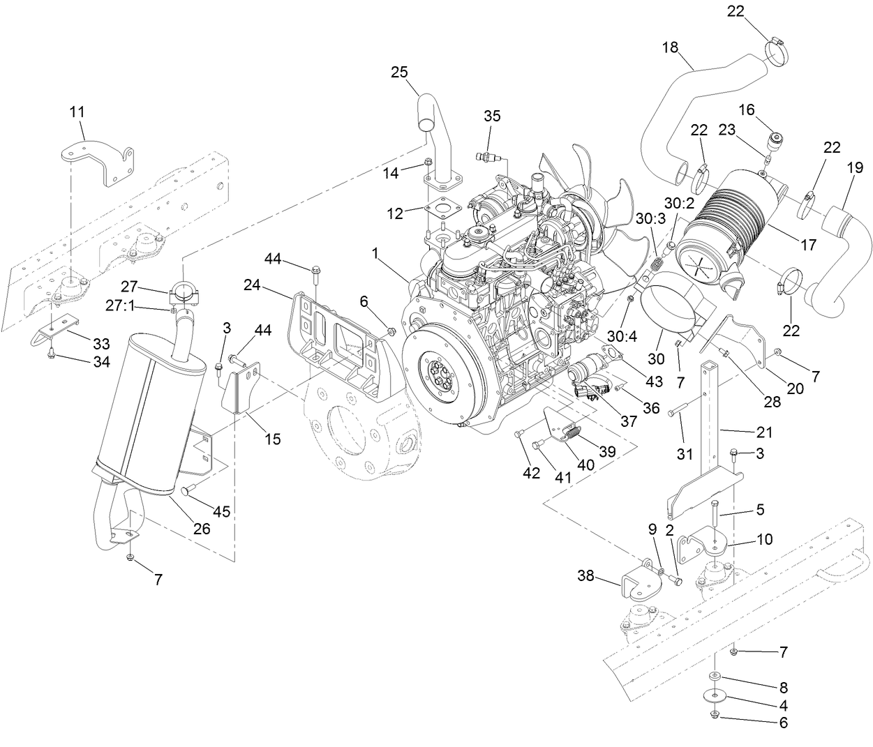 Engine, Air Cleaner and Muffler Assembly