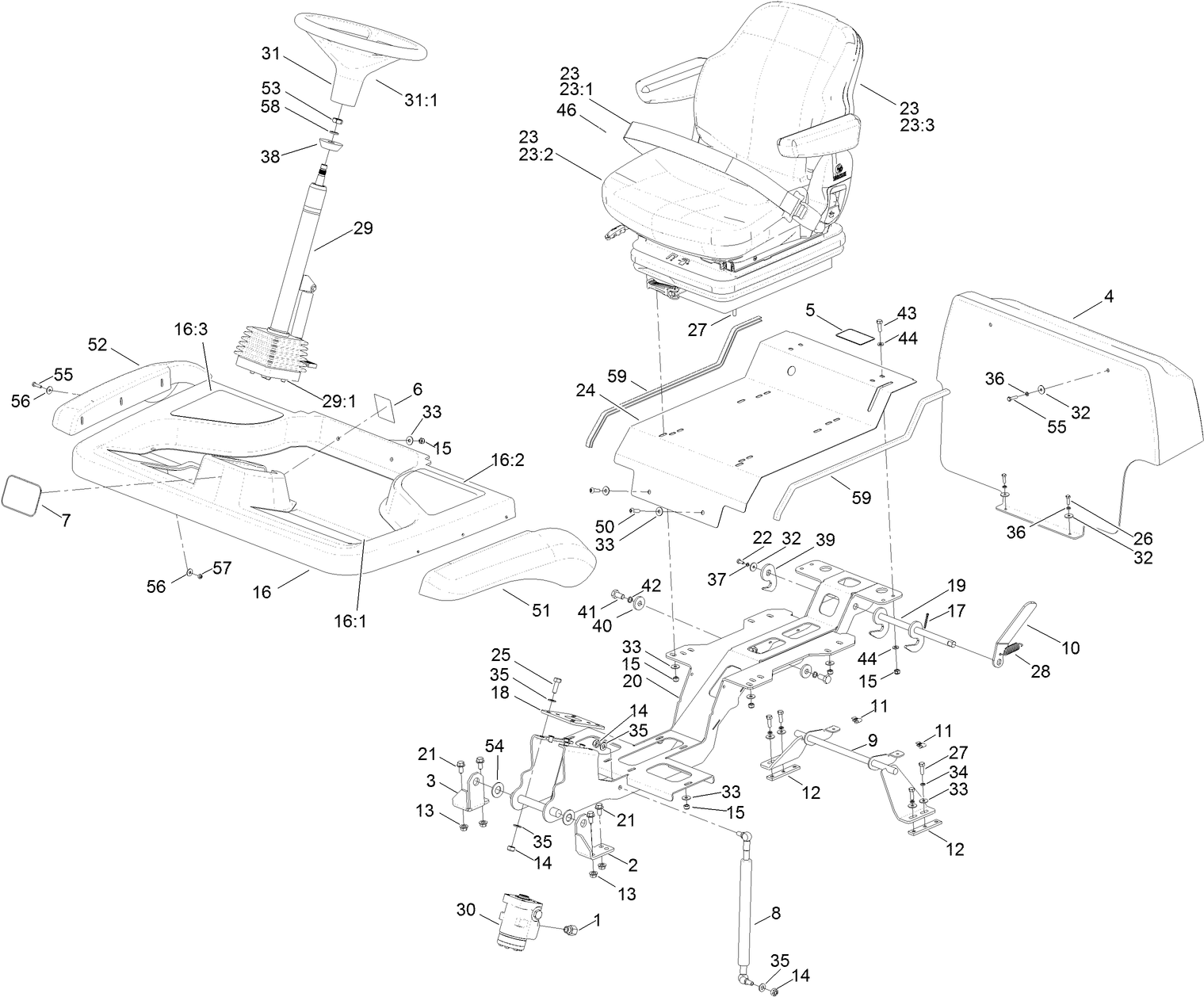 Steering Column, Seat and Platform Assembly