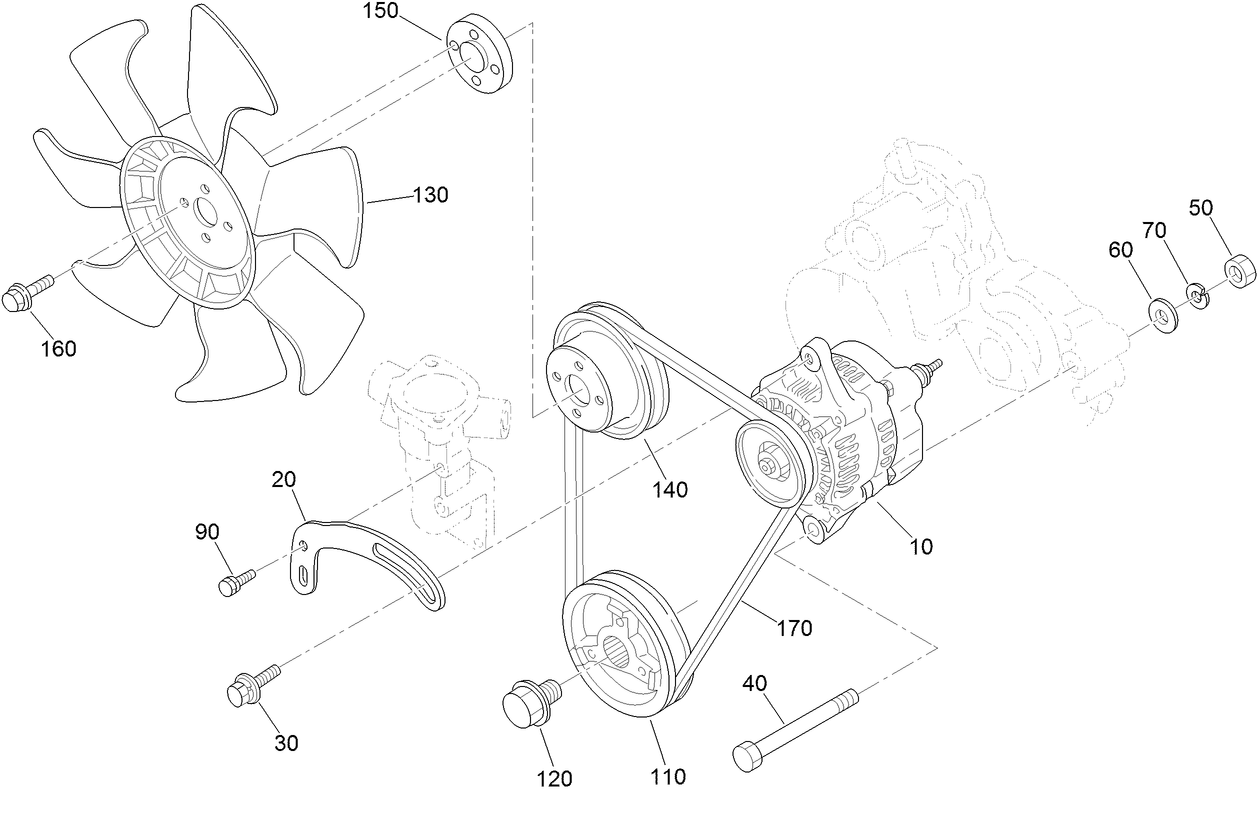 Alternator, Pulley and Fan Assembly