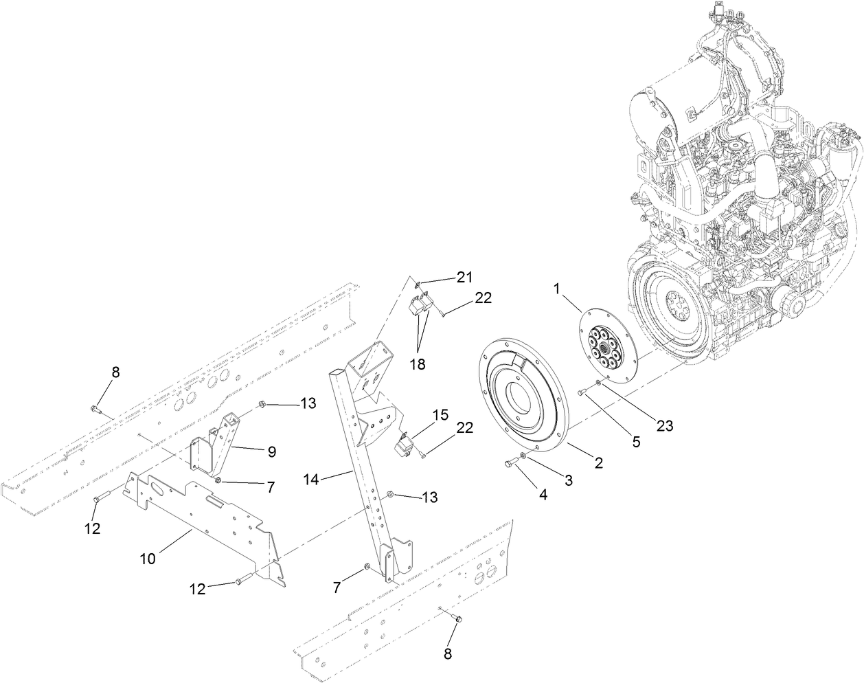 Engine and Flywheel Mounting Assembly
