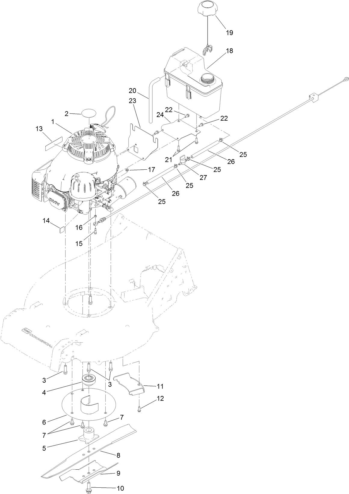 Engine, Fuel-Tank and Blade Assembly