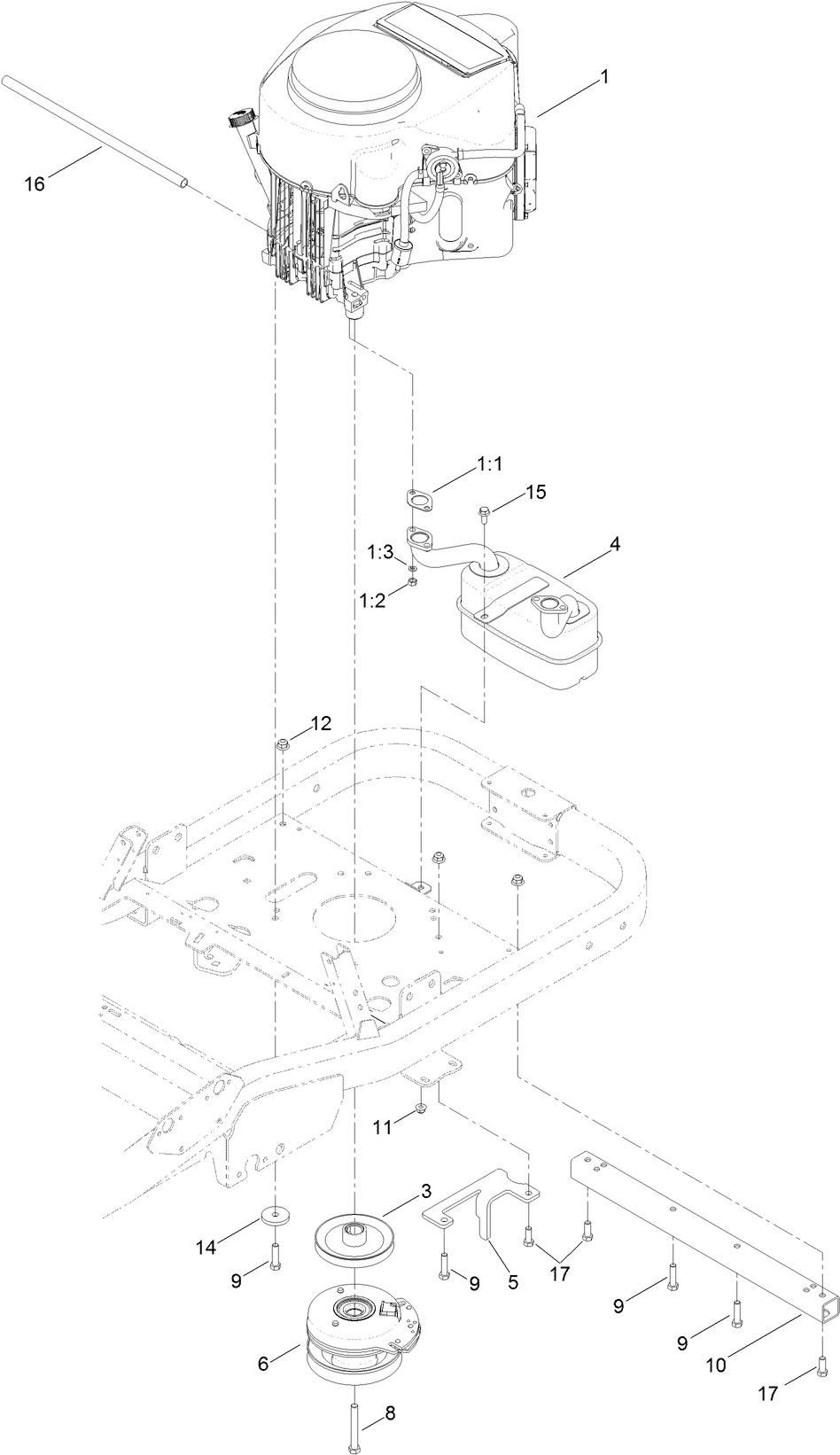 Engine, Muffler and Clutch Assembly