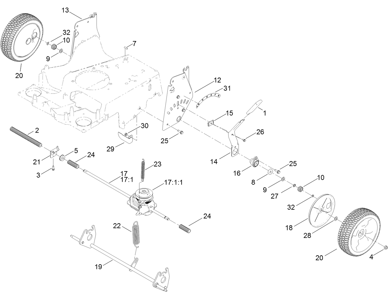 Transmission, Rear Wheel and Height-of-Cut Assembly