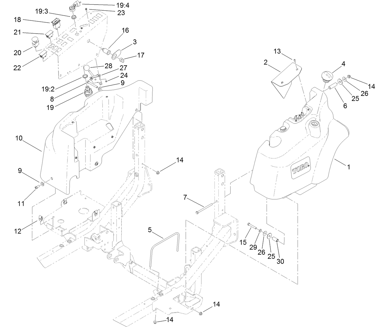 Fuel Tank and Control Panel Component Assembly