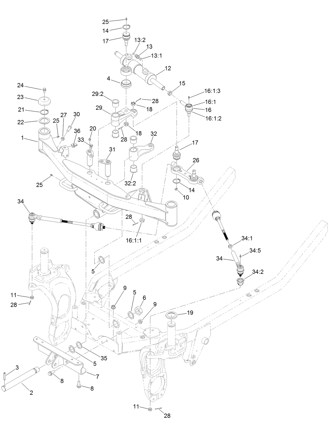 Front Axle and Tie Rod Assembly