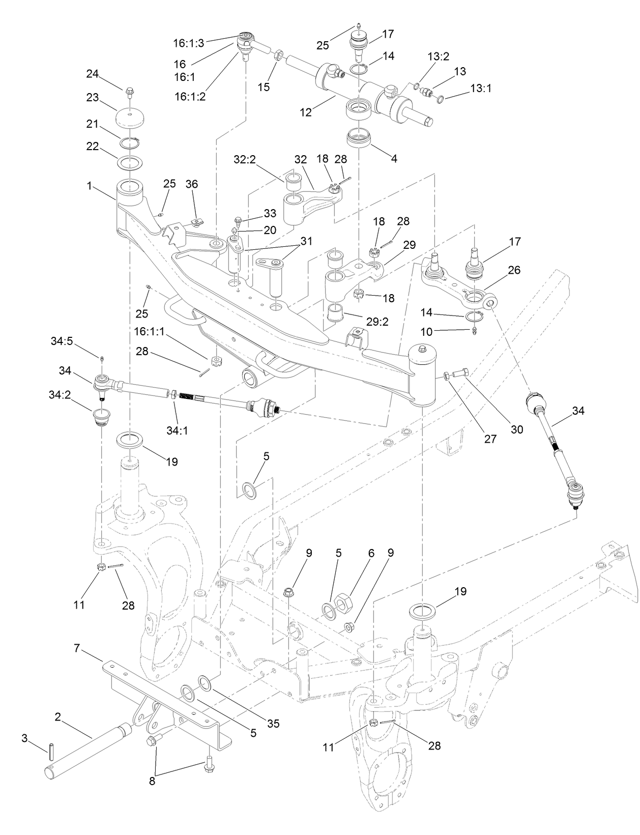 Front Axle and Tie Rod Assembly