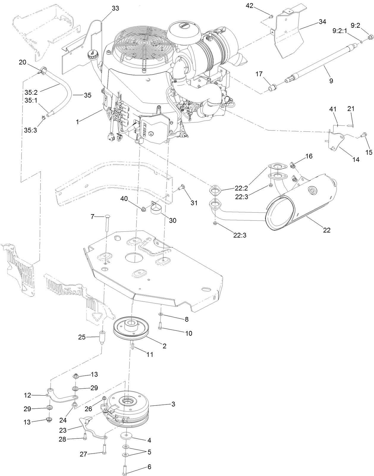 Engine, Clutch and Muffler Assembly