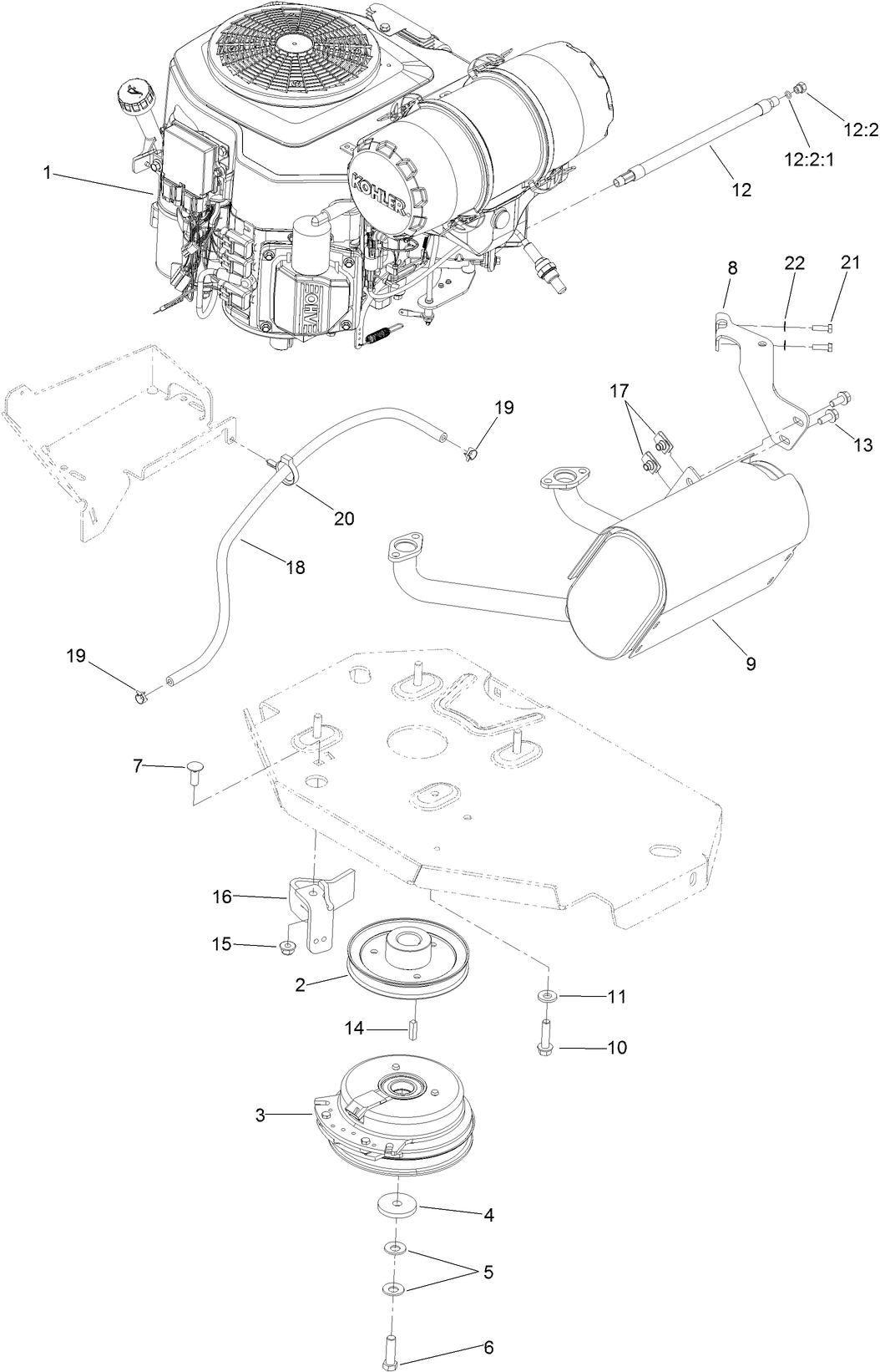 Engine, Clutch and Muffler Assembly