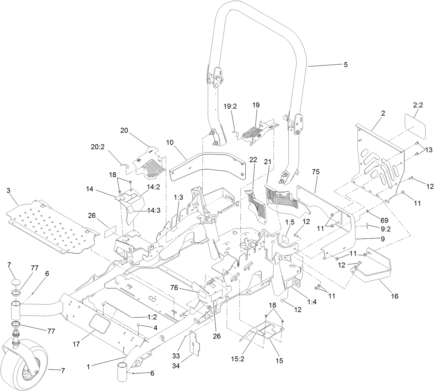 Frame and Caster Wheel Assembly