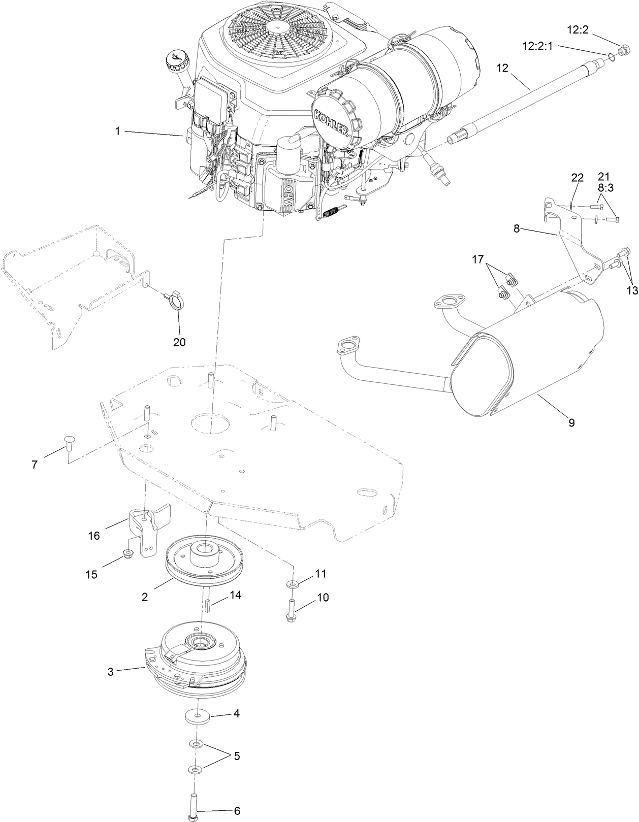 Engine, Clutch and Muffler Assembly