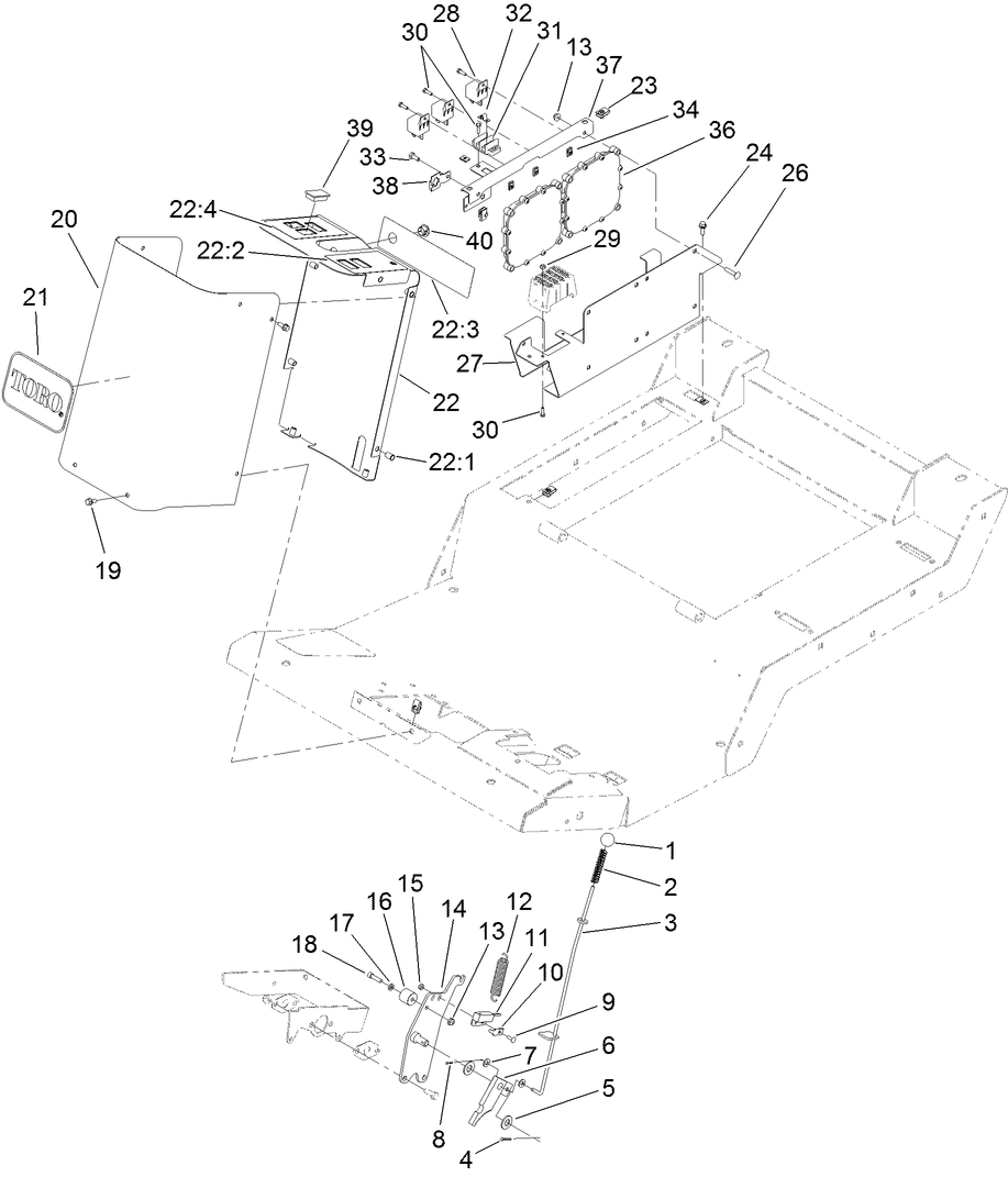Parking Brake, Steering Tower and Power Center Assembly