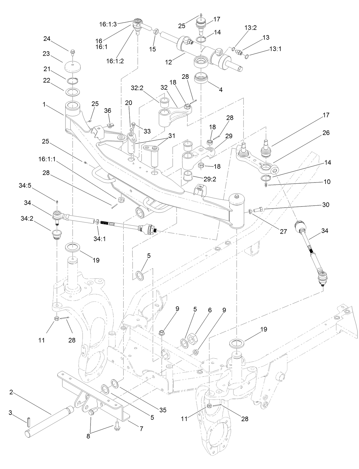 Front Axle and Tie Rod Assembly